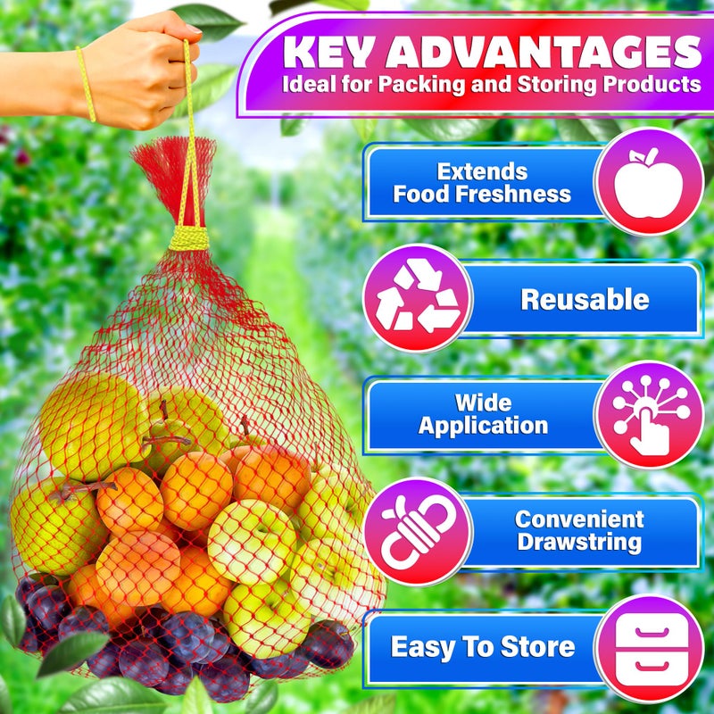 DIMROM 100 Pieces Reusable Nylon Mesh Net - Fruit and Vegetable Storage 24"L - Seafood Boil Bags Red Mesh Net Bag Small Netting for Produce Ideal for Onion Potato Garlic Storage Shellfish Crab Crawfish Sacks - Image 4